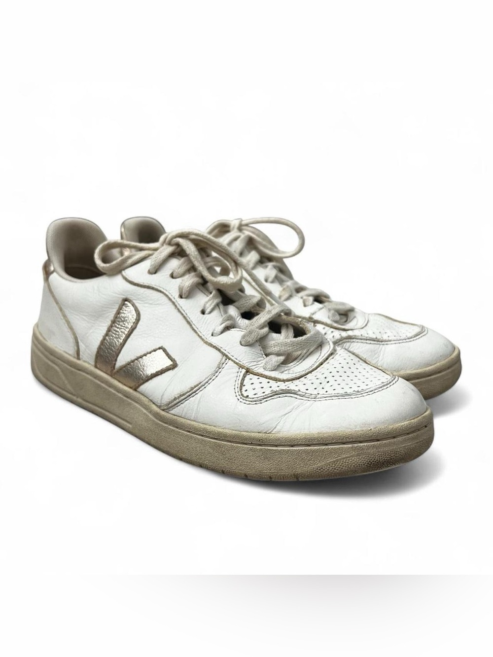 Veja Campo T2 Sneakers Women 10 White Gold Metallic Leather Tennis Shoes